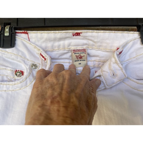 True Religion Jeans Women 28 Straight White Denim RED ACCENT Stiching STELLA - Picture 3 of 5